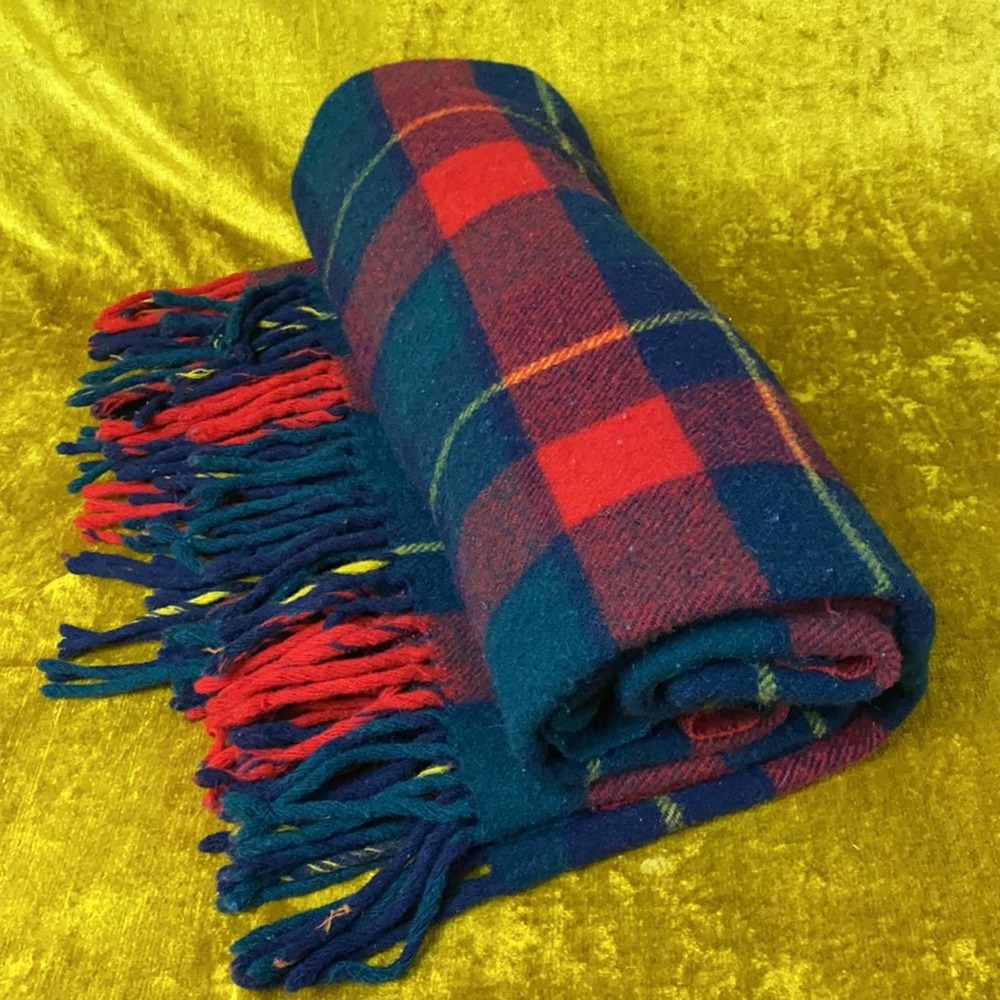 Pendleton Vintage Woolen Classic Green Red Tartan Scottish Plaid Fringe Throw
